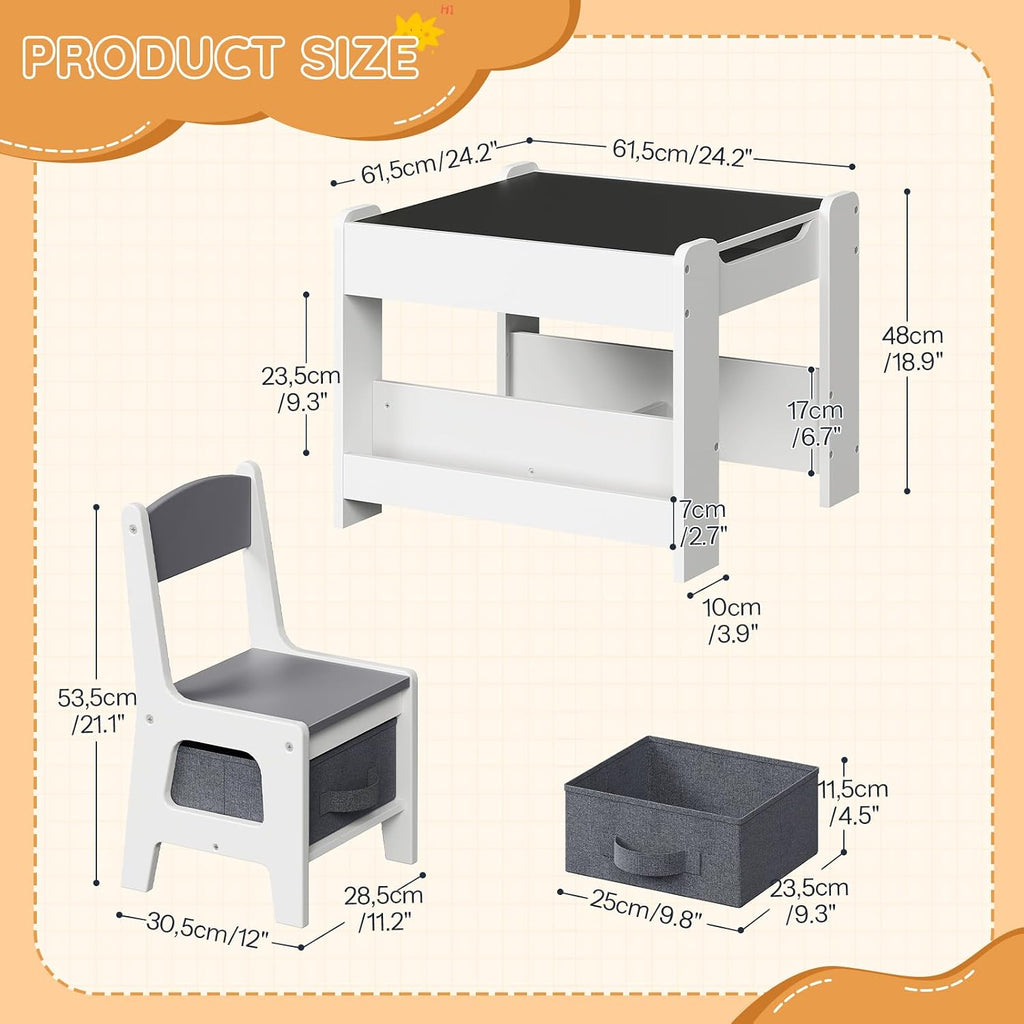 Kids Table and Chair Set, 4 in 1 Children Activity Table with Double-Sided Tabletop, Toddler Table and Chair Set