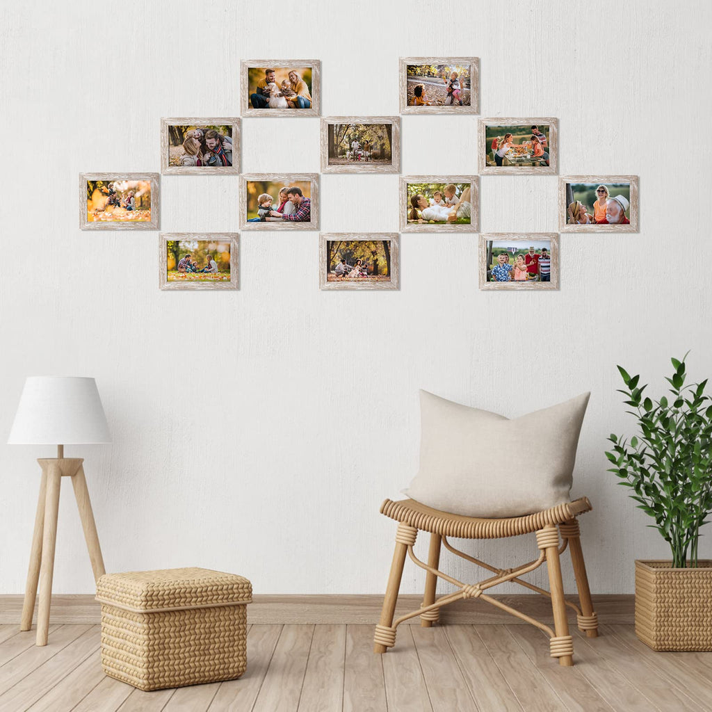 Rustic 4x6 Picture Frame Set of 12, Multi Woodgrain Farmhouse Photo Frames for Wall or Tabletop, Beige
