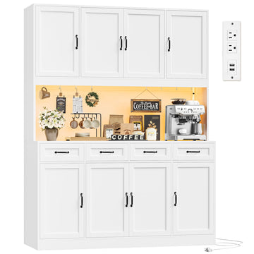 59" W Kitchen Pantry Storage Cabinet, 73" Large Hutch Cabinet, White
