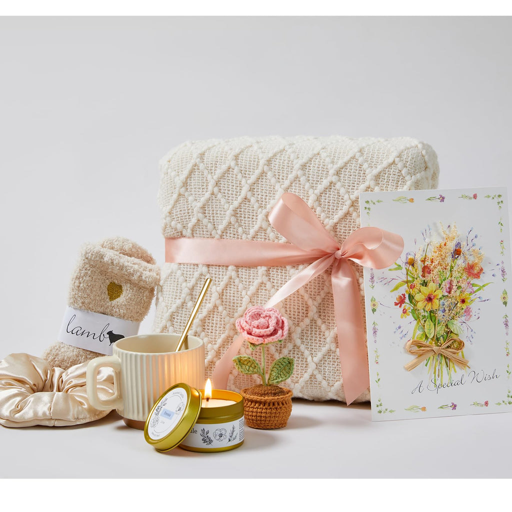 Get Well Soon Gift Baskets for Women, Birthday Gift for Her, Self Care Gifts Care Package with Blanket, Sympathy Gift