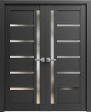 Quadro 4088 Interior Doors 72 x 80 in, Black Matte Frosted Glass Solid French Double Door, Solid MDF