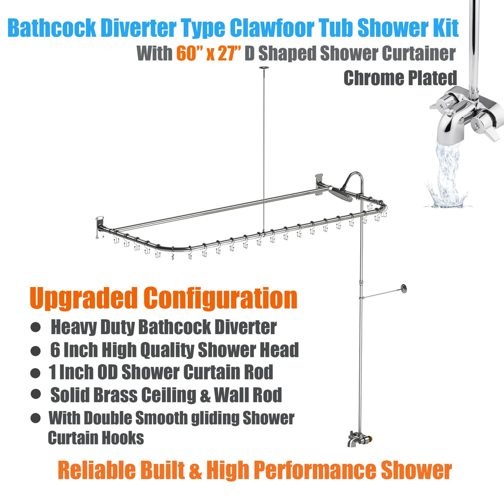 Clawfoot Tub Shower Kit With D-Style Shower Rod,Chrome Plated