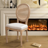 French Country Dining Chairs Set of 2, Farmhouse Dining Chairs with Round Back, Rattan Accent and Wood Legs for Kitchen or Dining Room, Beige