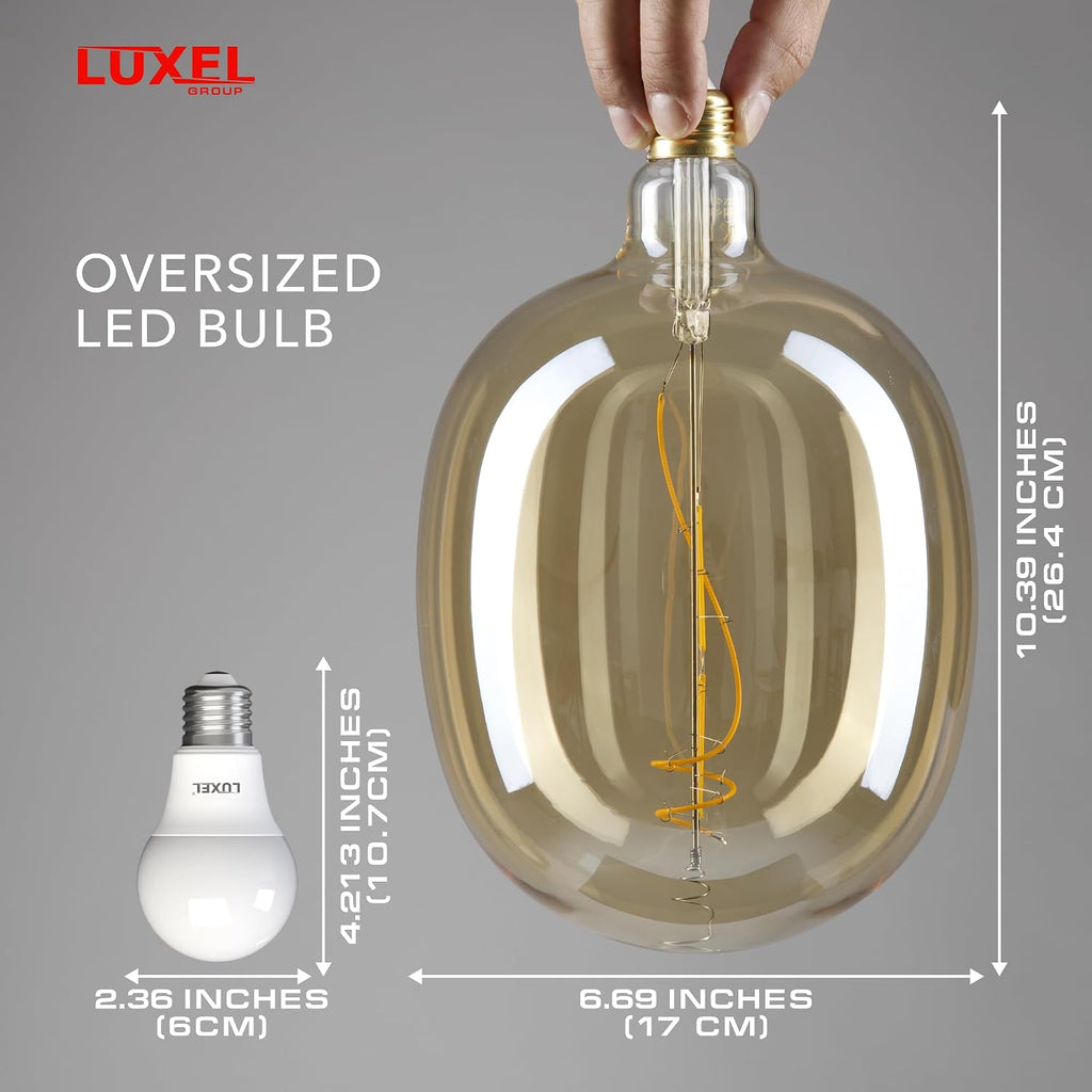 Oversized Edison LED Light Huge Bulb Vintage Ellipse 170 5W Equivalent 40W - Dimmable 2200K Warm Glow 300 Lumens