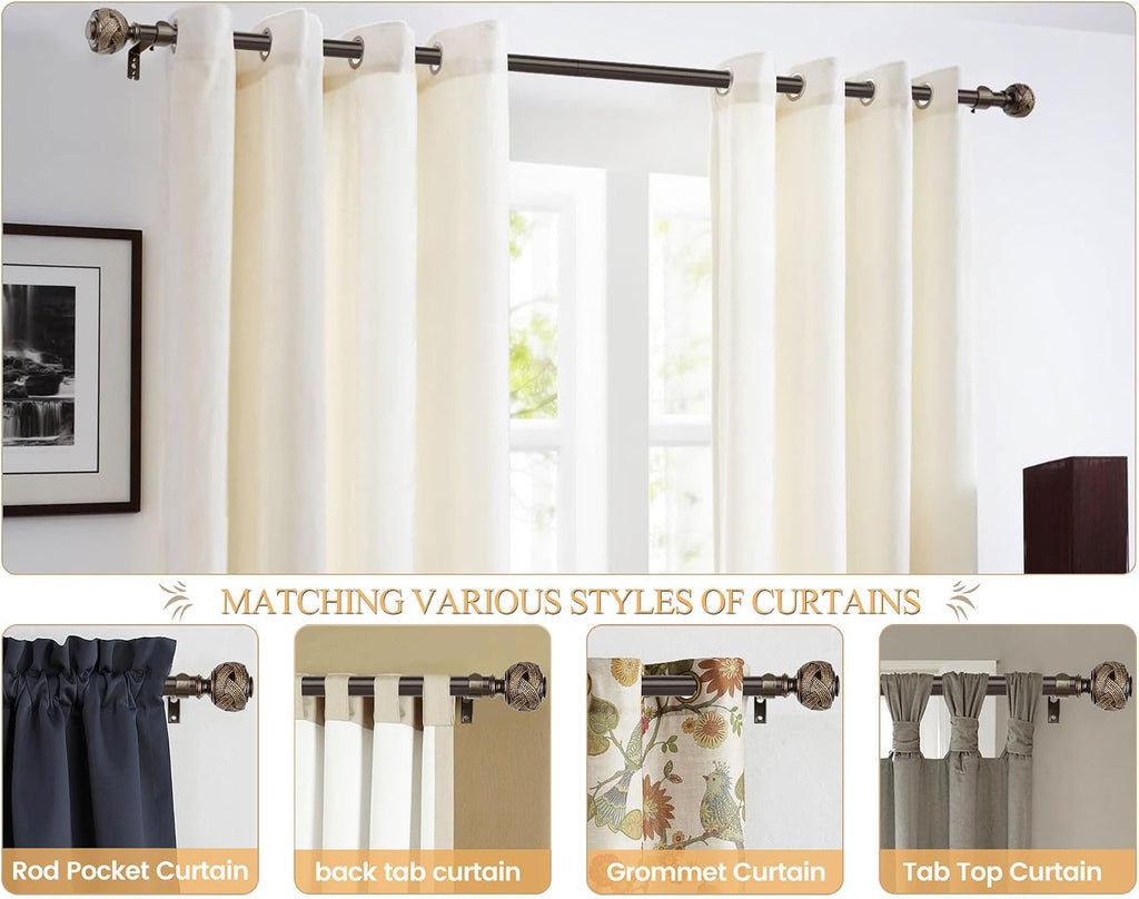 Bronze Curtain Rod 32 to 58 Inches (2.6 to 4.8 ft), 7/8 Inch Telescoping Splicing Curtain Rods for Windows 20 to 54