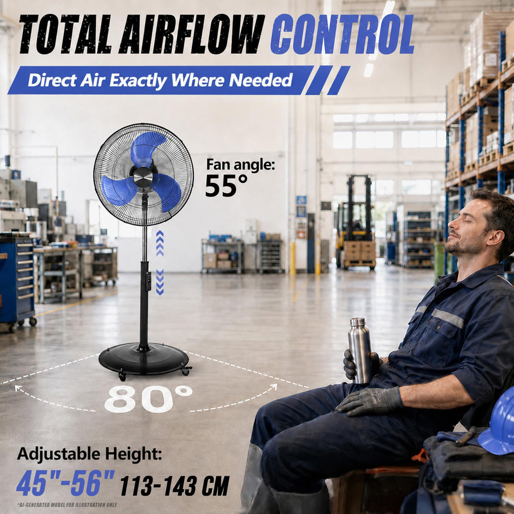 20 Inch DC Motor Pedestal Fan, Energy Efficient & Quiet 5100 CFM High Velocity Oscillating Standing Fan with Casters
