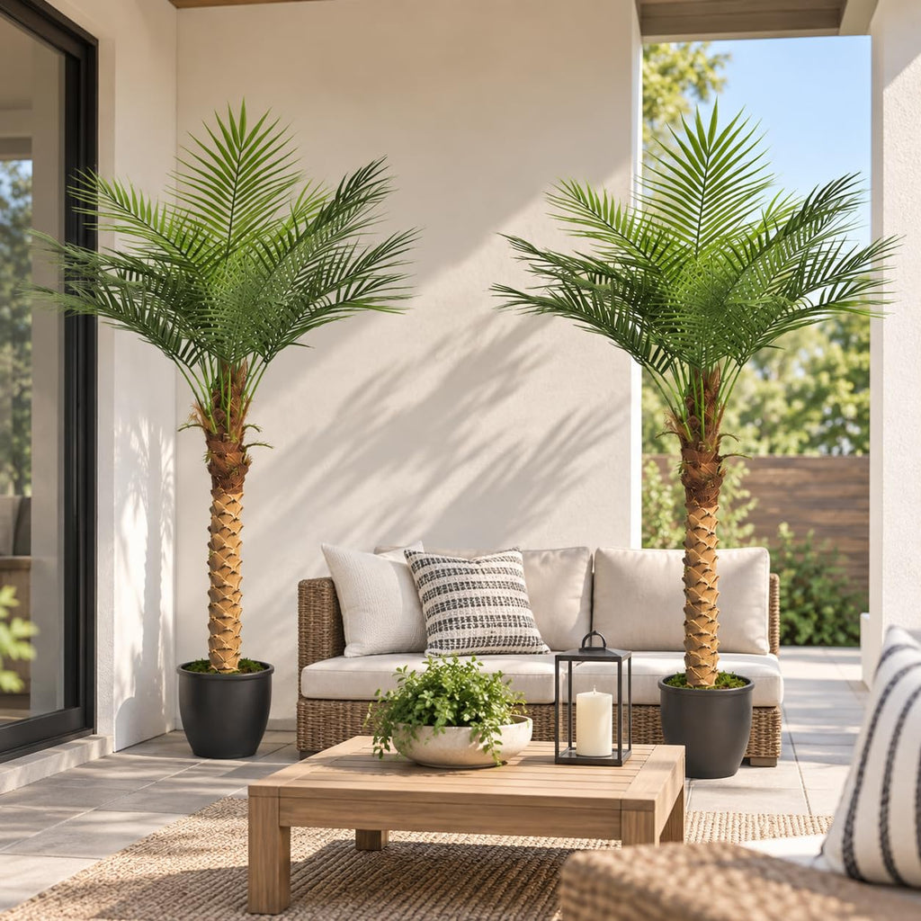2-Pack 4.8ft Tall Artificial Palm Trees for Outdoors - Large Phoenix Palm, UV-Resistant, Large Fake Sago Palm Trees