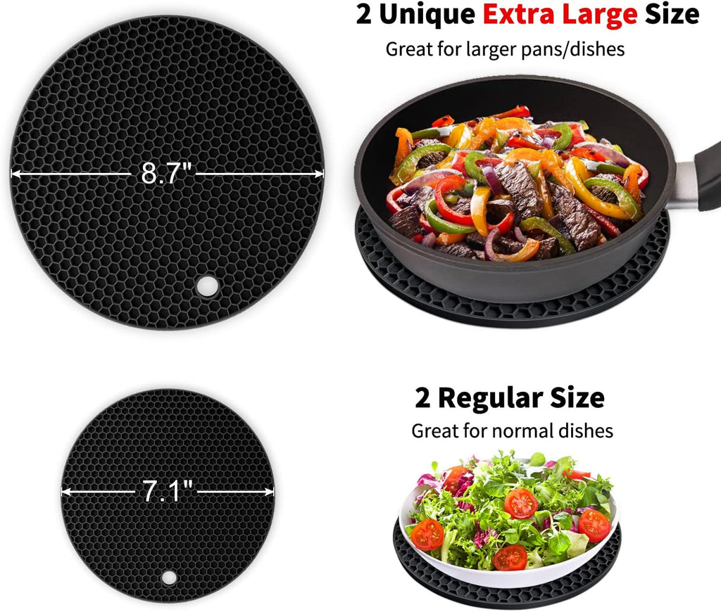 Silicone Trivet Mats - Heat Resistant Pot Holders Set, 2 Sizes 7 Inch & 9 Inch, Multipurpose Non-Slip Hot Pads - Set of 4