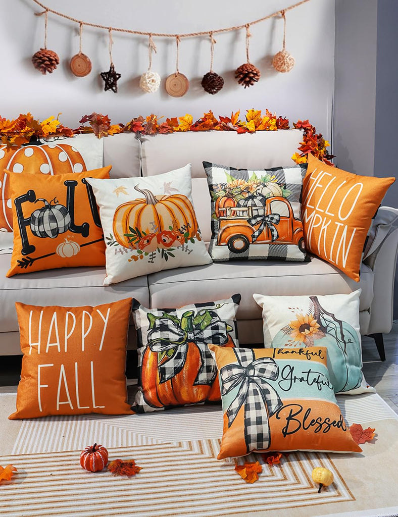 Fall Pillow Covers 18x18 4Pcs Double-Sided Print Decor