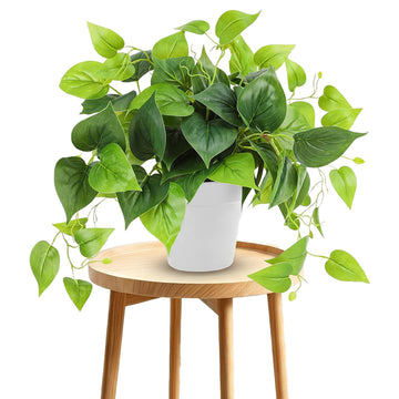 Artificial Plants Fake Pothos in White Pot, Realistic Fake Scindapsus Aureus, Faux Potted Greenery Desk Shelf