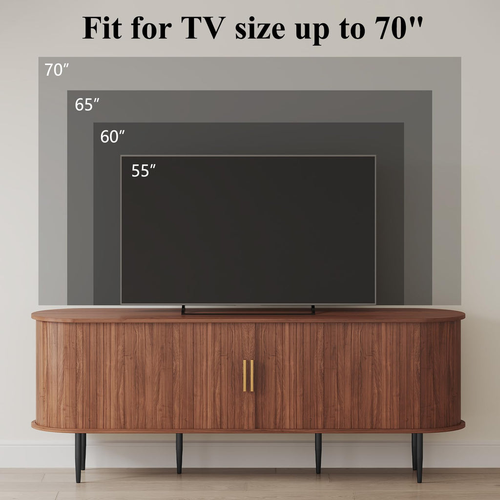 63" Modern TV Stand with Sliding Doors for TVs up to 70", Brown