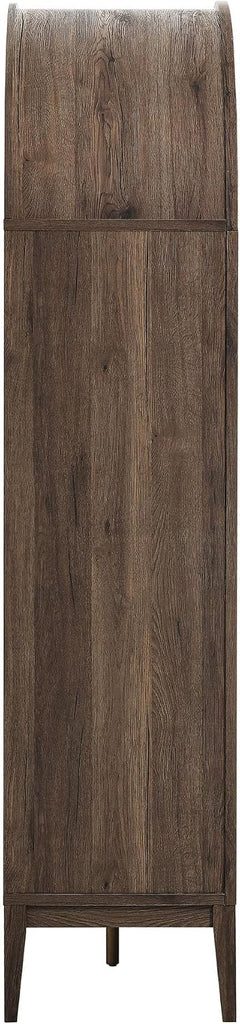 Nolan Tall Arched Storage Display Cabinet in Dark Walnut - 74 Inch Arch Bookshelf with Open and Closed Shelving