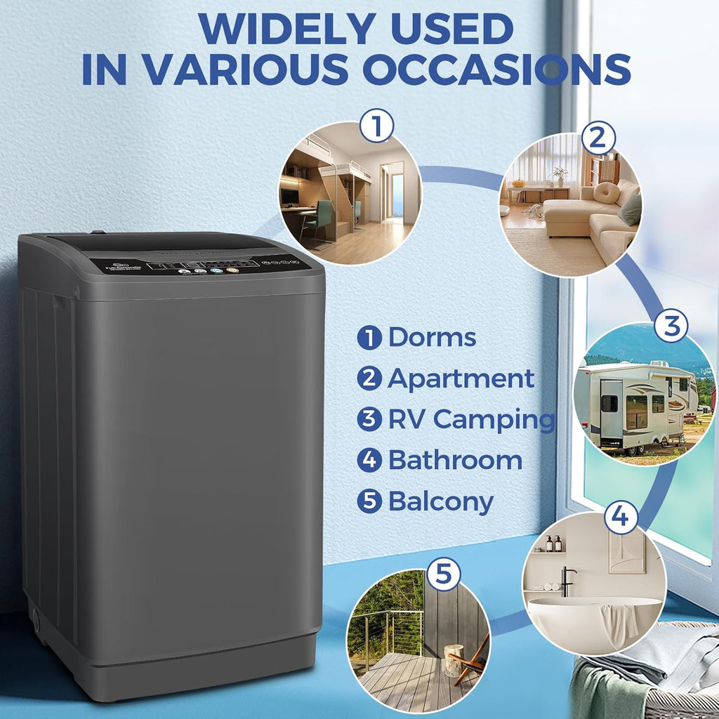 Portable Washing Machine 20Lbs Portable Washer with Drain Pump, 2.8 Cu.ft Compact Washer Machine with 10 Programs 8