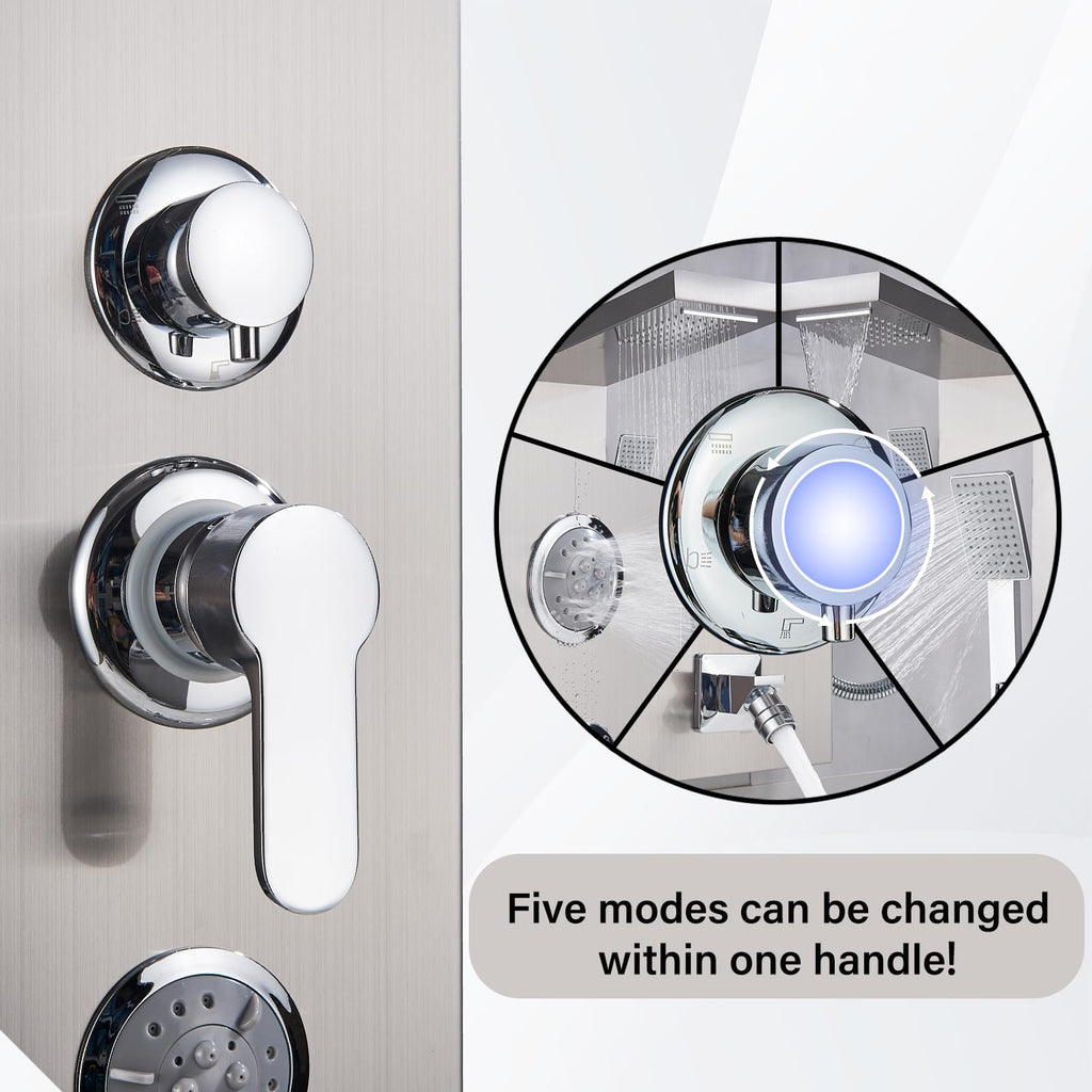 Shower Panel Massage Jets Rainfall Waterfall Shower Head, Shower Stainless Steel Wall Mount Massage Multi-Function