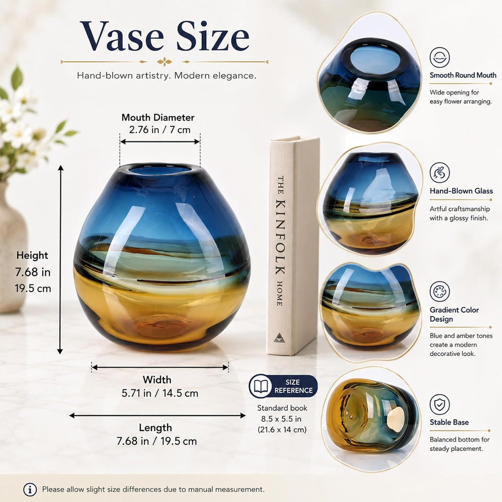 Hand Blown Glass Flower Vase, Murano Style Art Glass Vase Table Centerpiece
