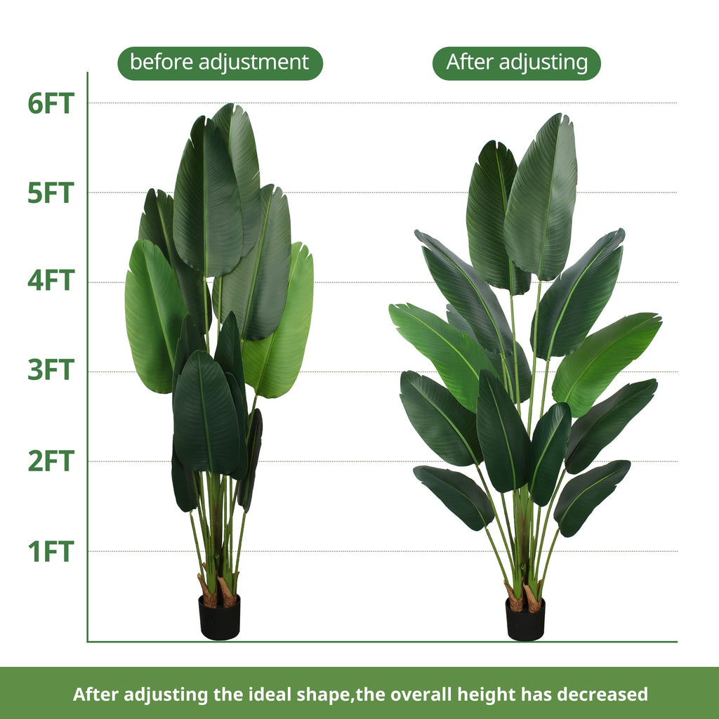 Artificial Bird of Paradise Plant 6 Ft Tall Fake Banana Leaf Plant for Indoors and Outdoors, Faux Palm Tree with