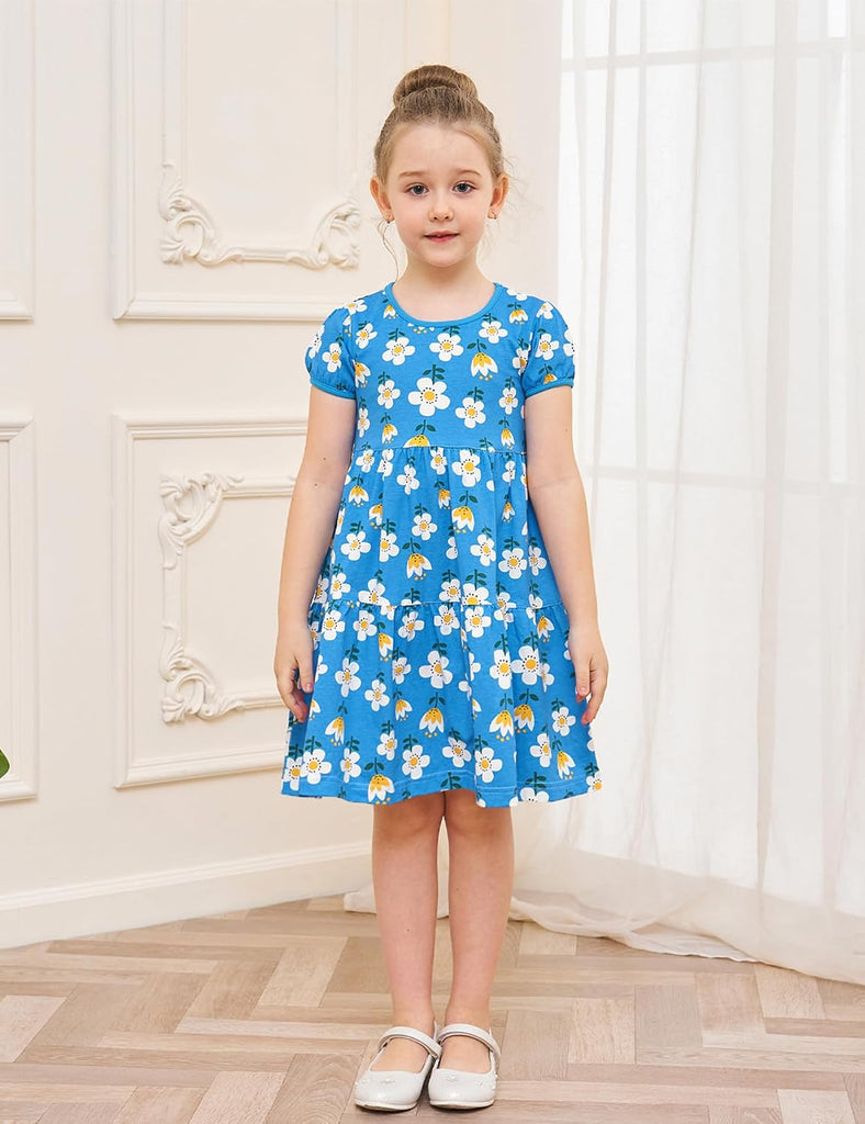Girl's Dresses Cotton Ruffle Sleeve Tiered Swing A-Line Cute Midi Casual Sundress