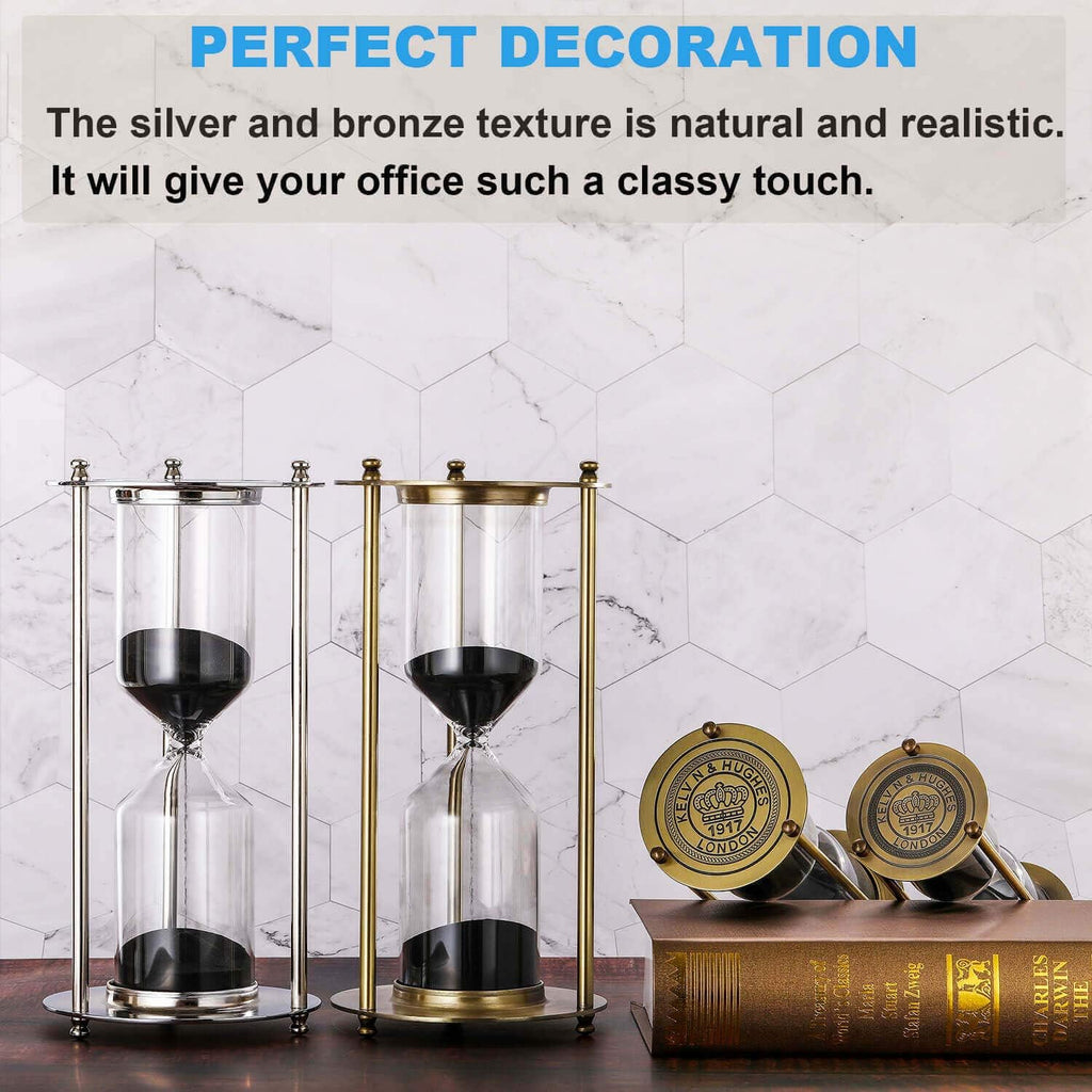 Hourglass 15 Minute Sand Timer, Vintage Brass Black Sand Clock, Metal Small Sand Watch 15 Min, Antique Reloj De