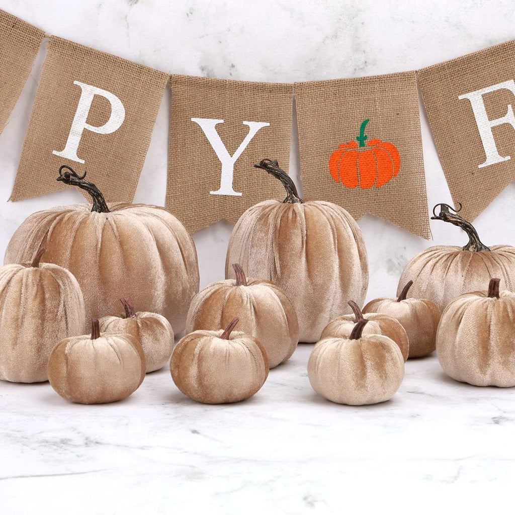 8 Pcs Fake Champagne Velvet Pumpkins Artificial Pumpkin Decor