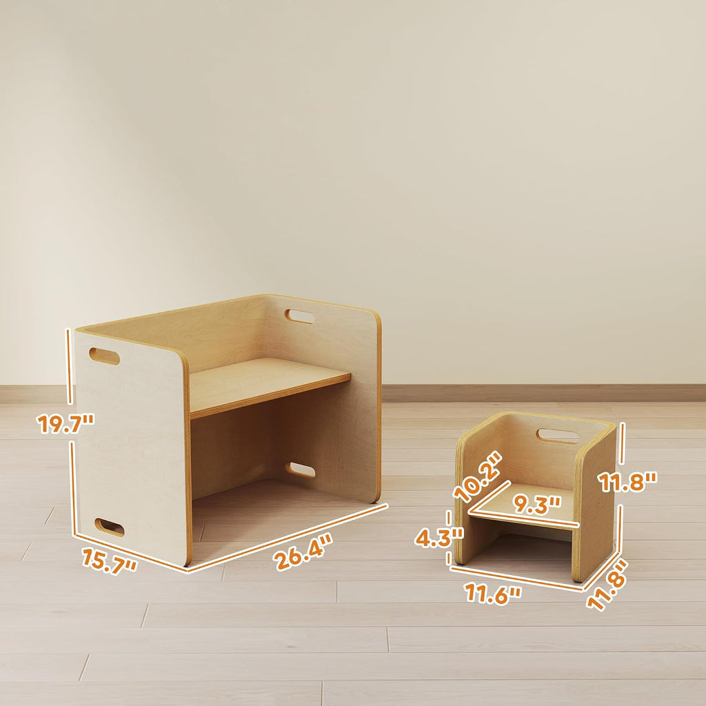 Kids Table and Chair Set Wooden Activity Table Ages 3-8 Natural Wood