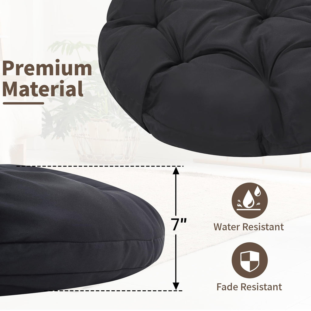 46" Oversized Rattan Papasan Chair, Grey Frame with Black Cushion