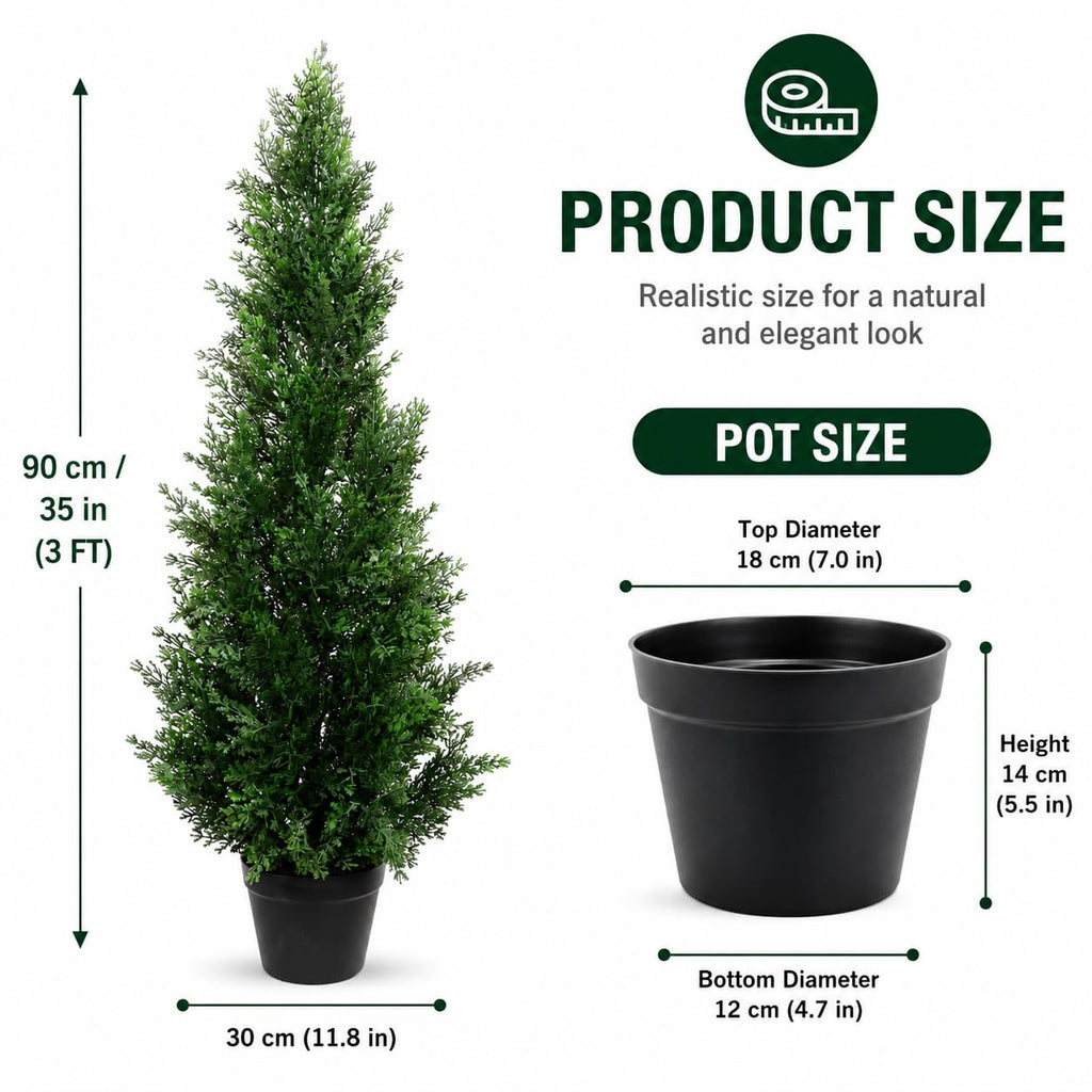 3 Feet Pre-Potted Evergreen Outdoor Artificial Cedar Tree for Front Porch Decor, Outdoor Entryway Decor Fake Tree