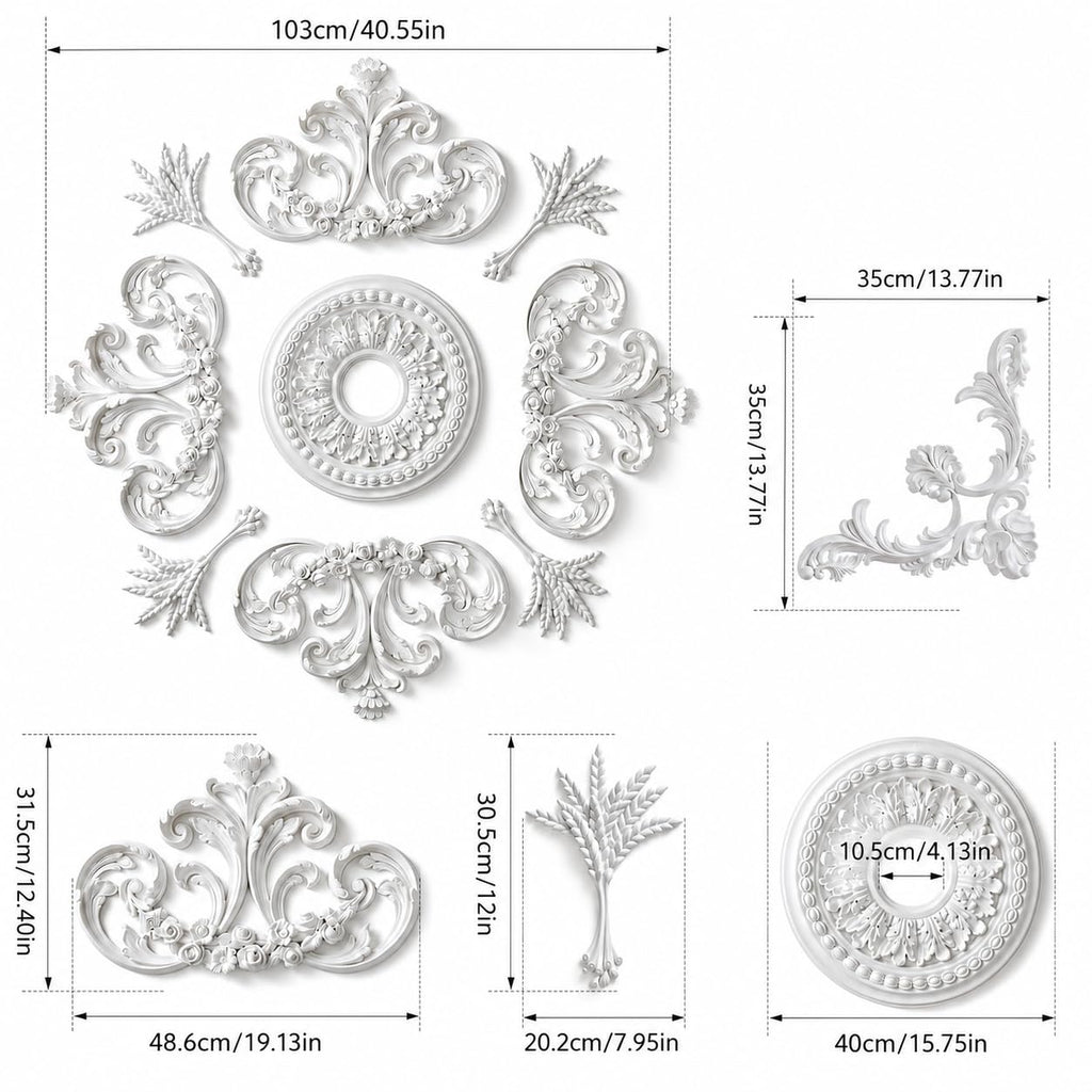 40 Inch Ceiling Medallion for Chandelier, 4-Piece Molding Kit