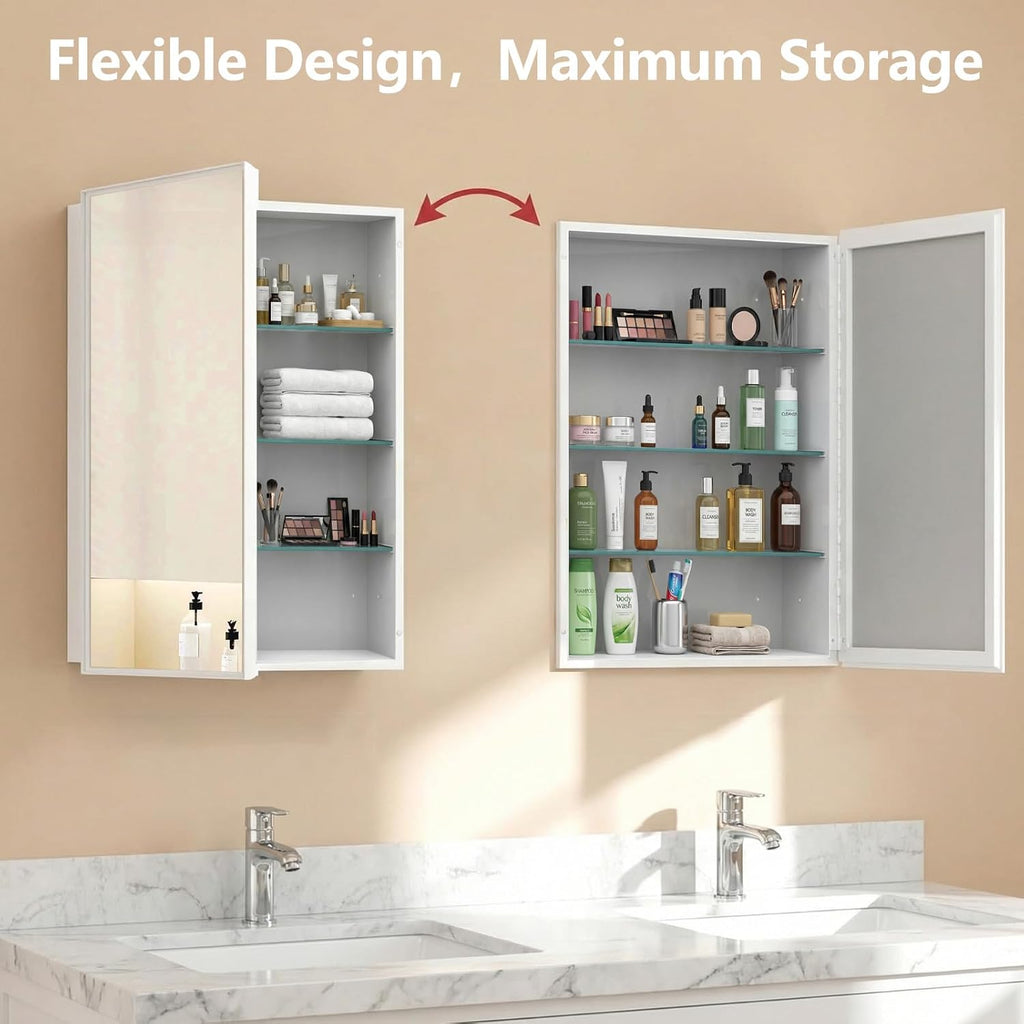 26 x 32 Inch Bathroom Medicine Cabinet with Double Mirror Doors, Recessed or Surface Mount Wall Cabinet , Plastic