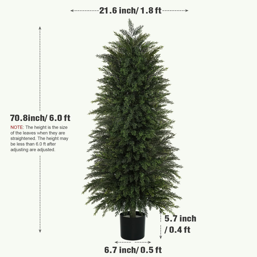 6FT Full Artificial Cedar Trees Set of 2 for Front Porch