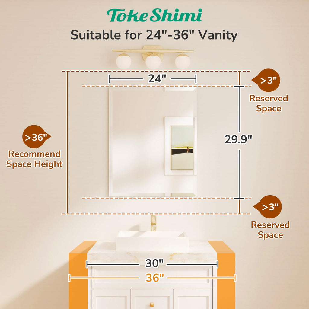 Bathroom Vanity Mirror Frameless with 1" Beveled Edge 24x30 in