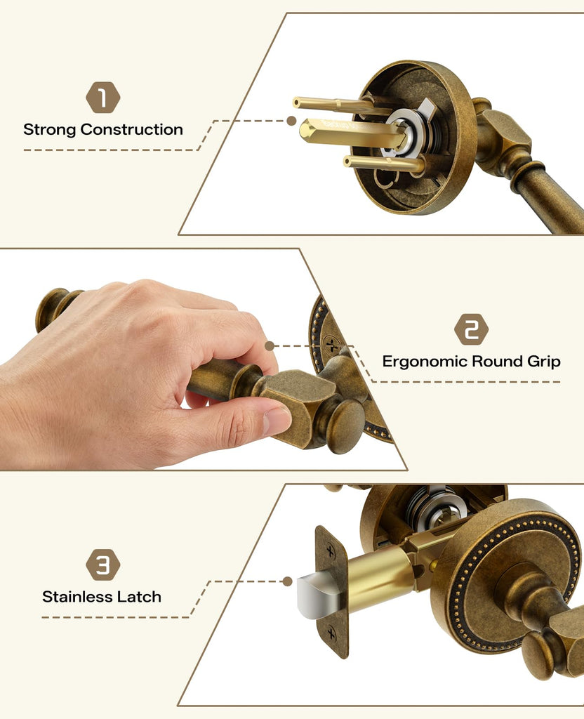 6 Pack Brushed Antique Brass Bronze Passage Door Handles