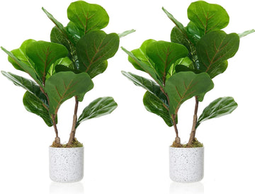 Fiddle Leaf Fig Artificial Tree, Faux Floor Plant with White Planter Pot