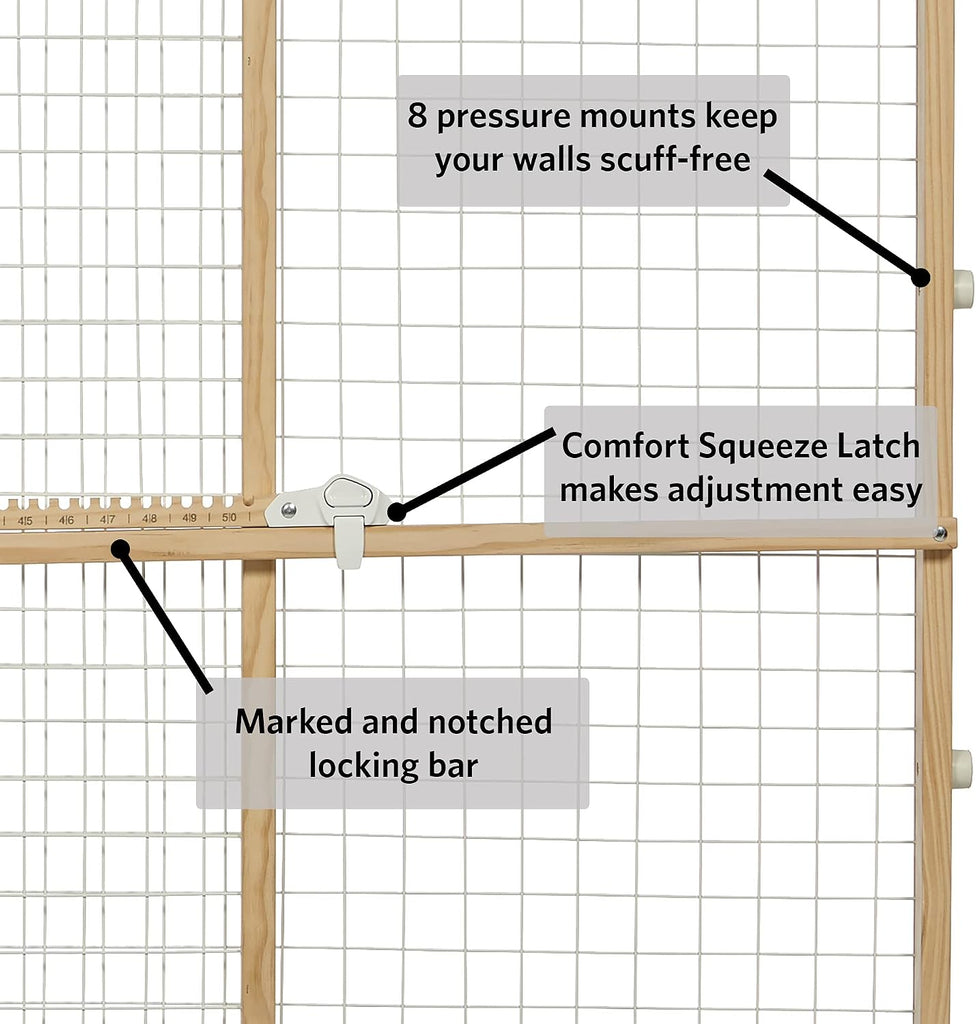 Wire Mesh Pet Safety Gate, Dog Gate Expands From 29 - 50 Inches Wide, 44 Inches Tall, Wood, Powder Coated Wire