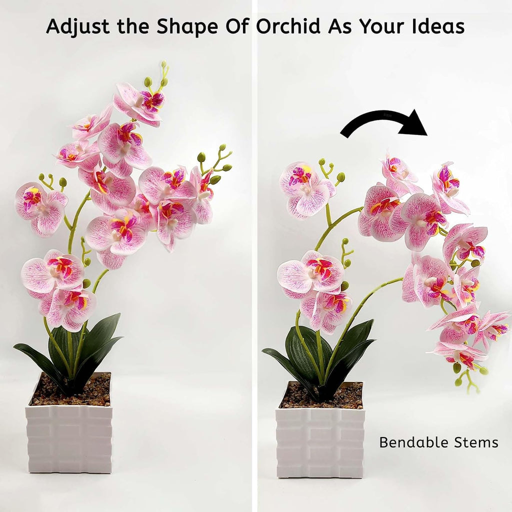 13-Heads Artificial Orchid Flower in Pot,50cm Silk Orchid Arrangement with Plastic Vase,Potted Pink Flowers,Silk