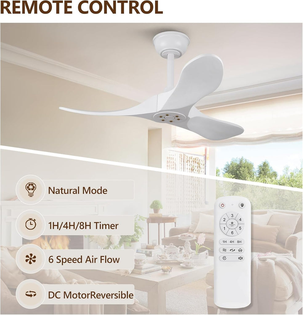 Inspired Maverick Style 36 Inch Solid Wood Ceiling Fan with Remote,White Ceiling Fan no Light,6 Speeds,Noiseless,Reversible DC Motor,Modern Ceiling Fans without Lights for Outdoor Indoor Bedroom Farmhouse,Patios A101-B0DFTDTVZZ