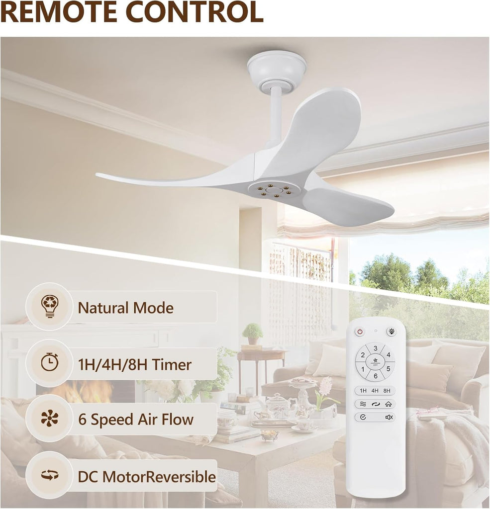 Inspired Maverick Style 36 Inch Solid Wood Ceiling Fan with Remote,White Ceiling Fan no Light,6 Speeds,Noiseless,Reversible DC Motor,Modern Ceiling Fans without Lights for Outdoor Indoor Bedroom Farmhouse,Patios A101-B0DFTDTVZZ