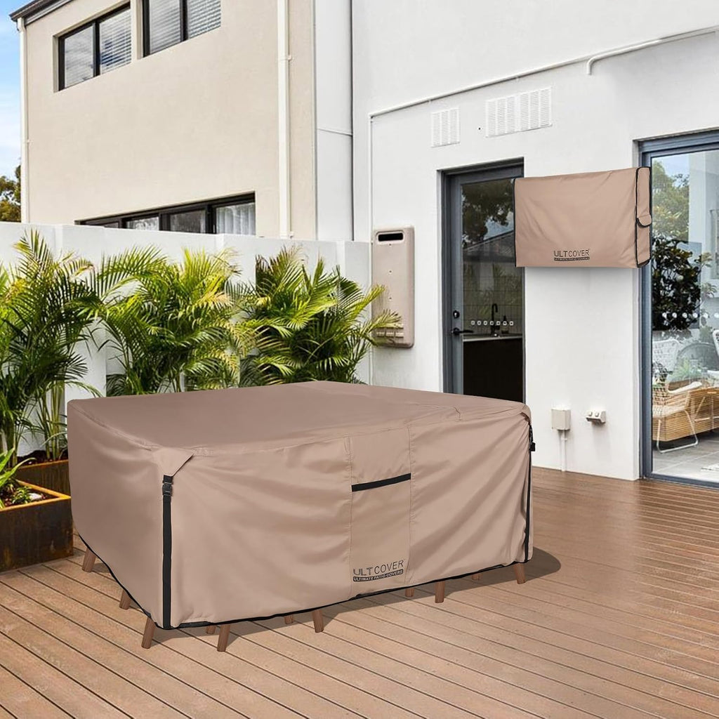 Rectangular Patio Heavy Duty Table Cover - 600D Tough Canvas Waterproof Outdoor Dining Table and Chairs General