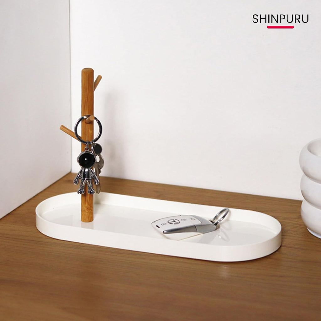 Key Tray & Key Bowl, Jewelry Tray with Wood 3-Tier Hanging Organizer - Multi-Functional Entryway Tray