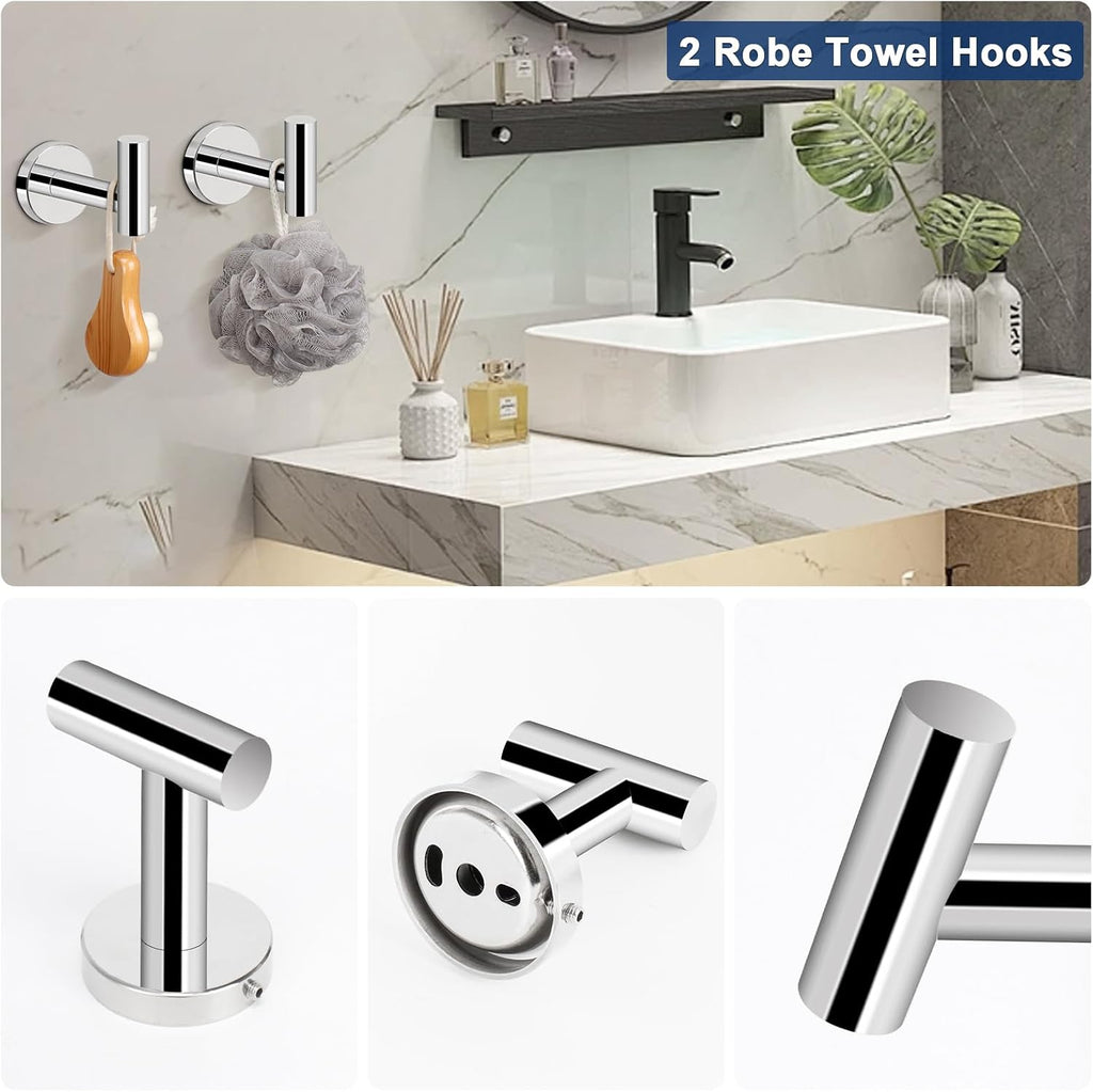5 Pieces Bathroom Hardware Set SUS304 Thicken Stainless Steel-Towel Rack Kit Include 24" Towel Rod + Bath Towel Ring