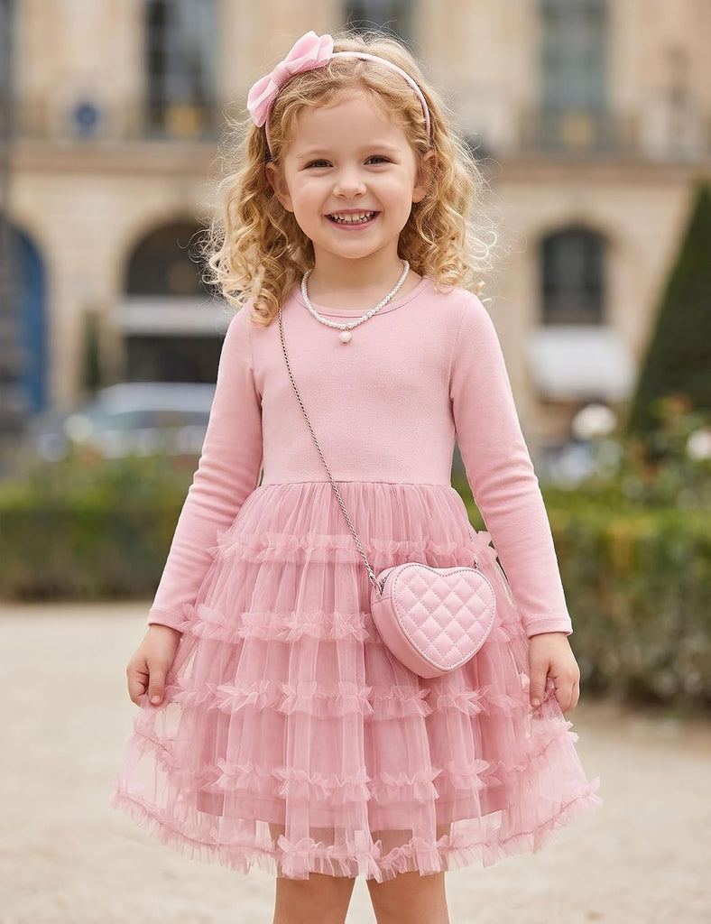 Toddler Girls Long Sleeve Ruffle Tiered Party Tulle Dresses
