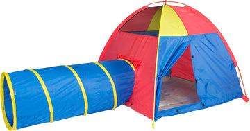 Kids Hide-Me Dome Tent and Crawl Tunnel Combo for Indoor/Outdoor Play Red/Yellow/Blue Large