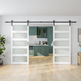 72 x 84 in (Double 36×84 Door) Glass Barn Door with 12FT Sliding Hardware Kit & Handle, Pre-Drilled 