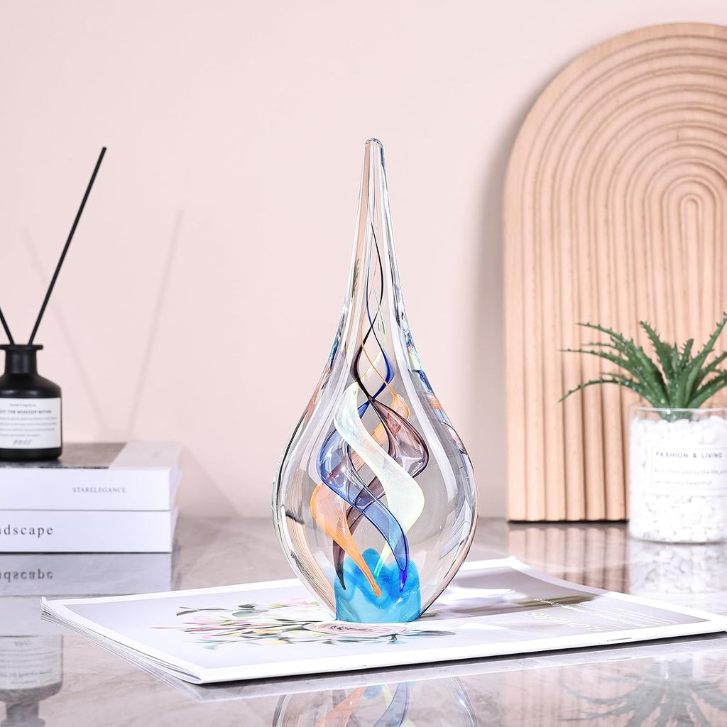 Hand Blown Glass Sculpture, Murano Style Decor, Clear Glass Art Collection Figurines, Teardrop Decorative Statue