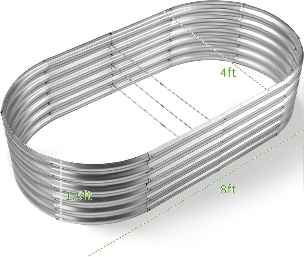 Galvanized Metal Raised Garden Bed Kit, 8x4x1.5ft Large Planter Boxes Outdoor, Oval Gardening Box, Patio Garden