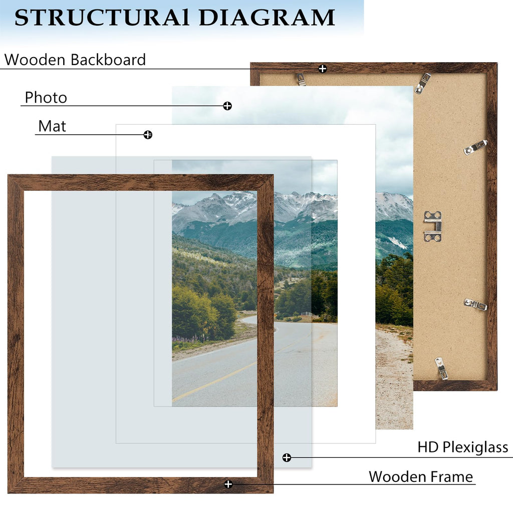11x14 Picture Frame with 8x10 Mat, Wood 11 by 14 Photo Frame