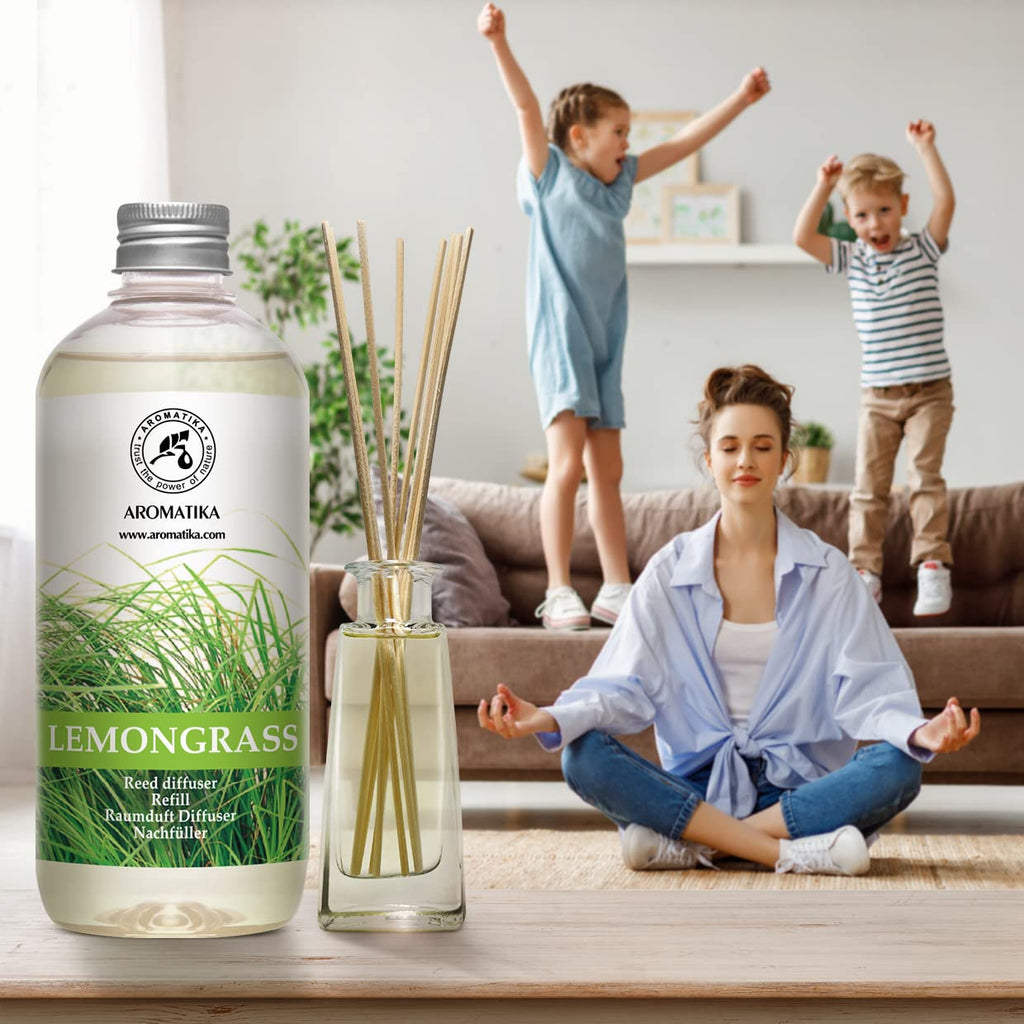 Lemongrass Diffuser Refill 68 Fl Oz (4x17Fl Oz) - Fresh & Long Lasting Fragrance - Refill Bottle with Natural