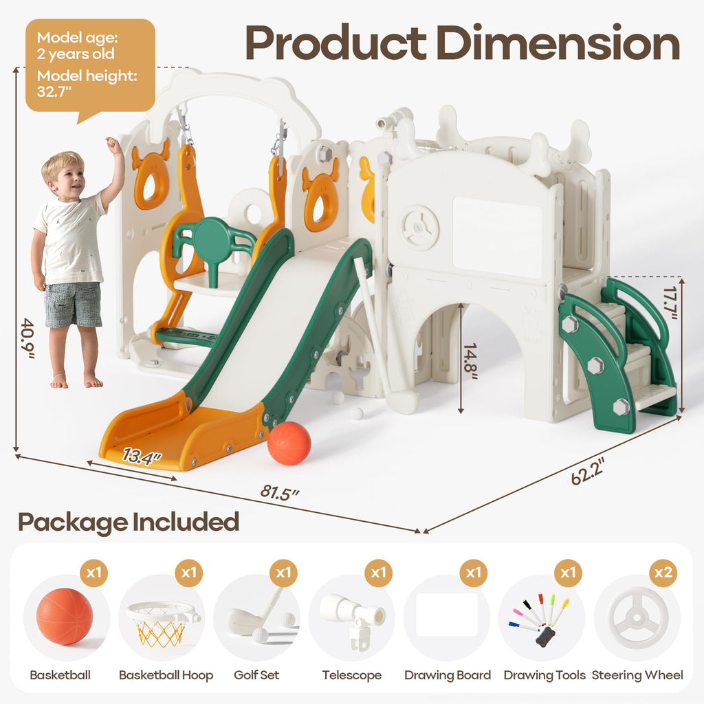 12 in 1 Toddler Slide and Swing Set, Kids Slide for Toddlers 1-3 Years Old, Baby Playset Indoor Outdoor with