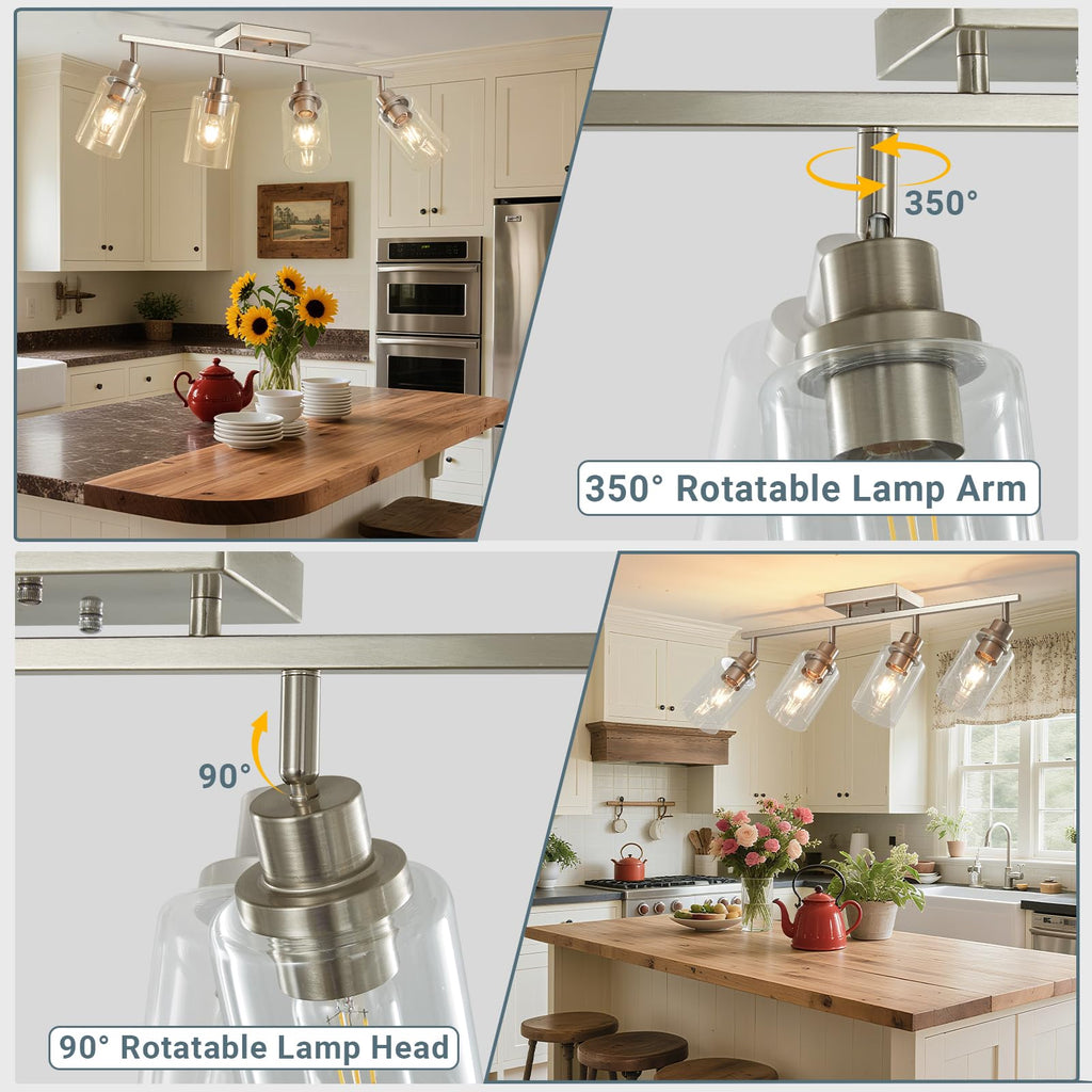 Brushed Nickel Track Lighting Kit with Clear Glass, Modern Track Light Fixtures Flush Ceiling Mounted