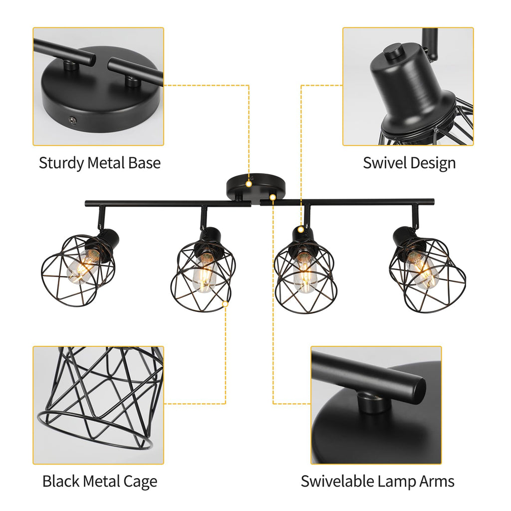 Track Lighting Fixtures Ceiling 4-Light Flush Mount Ceiling Spot Lights, Industrial Track Light Black Kitchen Light
