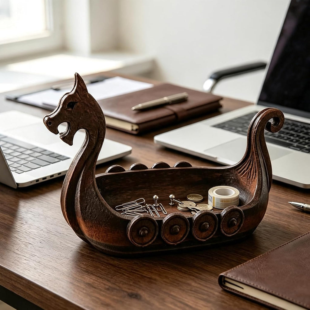 Viking Ship Trinket Tray, Norse Dragon Longship Catchall Dish Decor Storage Holder for Keys Coins Candy Jewelry